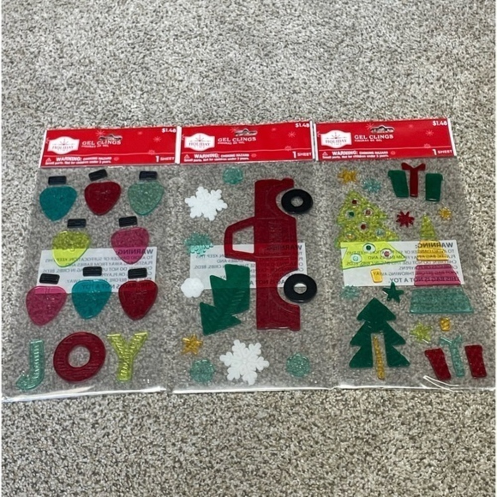 NEW HOLIDAY TIME Christmas Gel Clings (3 Pack of Assorted Designs)